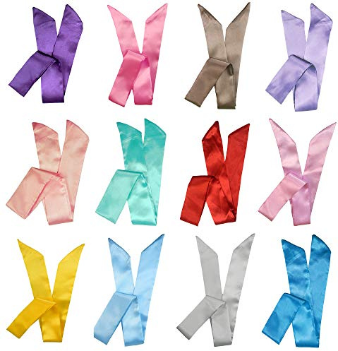 LilMents 12 Mixed Designs Satin Head Hair Handbag Handle Highlights Scarf Tie Lot (Solid Colors B)