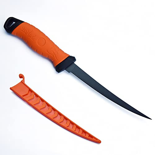 通用 Filetiermesser 7-inch/17.7cm, Lachsmesser Filetieren Messer zum Angeln, Scharfe Messerklinge Edelstahl Ausbeinmesser mit Messerabdeckung (Orange)