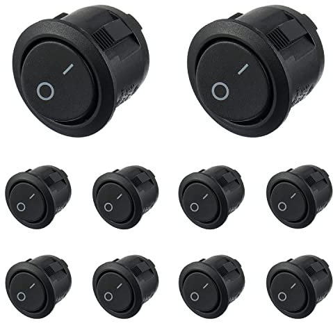 HUAREW Interruptor basculante redondo Encendido apagado,2 pines 6A /250V 10A/125V,SPST,KCD1-5,para coches, camiones, barcos(10 piezas)