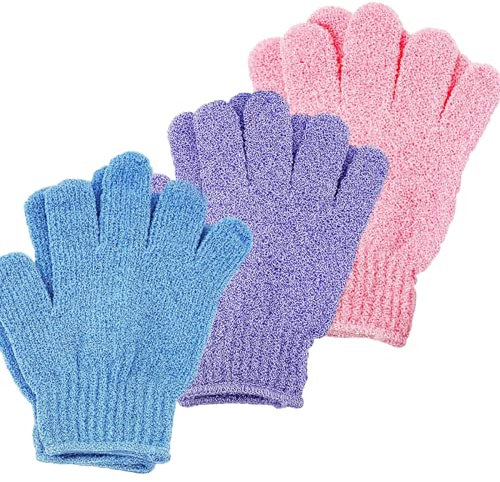 Gant de Douche Exfoliante Gant Corps a Gommage Gants de Bain LOT de 6 (Colore- 3 paires)