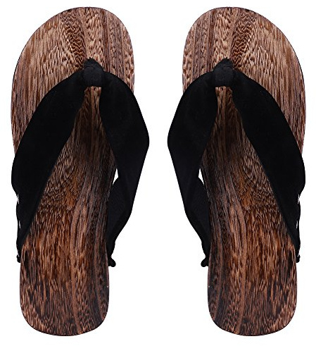 Sandalias Geta para hombre, sandalias japonesas de madera, tipo kimono, chanclas tradicionales japonesas, sandalias de verano, sandalias de tacón plano, Black, 39 1/3 EU