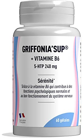 Phyto Sud Griffonia'Sup - Extrait Titré à 30% de Griffonia 5HTP (240 mg/jour) avec Vitamine B6 Pour Favoriser la Sérénité - 60 Gélules - Cure 1 Mois - Fabrication Française