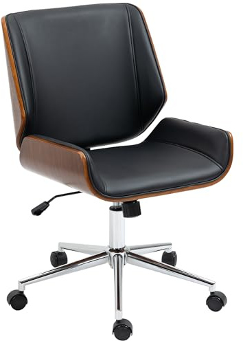 Vinsetto Silla de Escritorio Giratoria Silla de Oficina de PU con Altura Ajustable Función de Inclinación y Ruedas para Salón Dormitorio Estudio Carga 120 kg 51x65,5x82-92 cm Negro