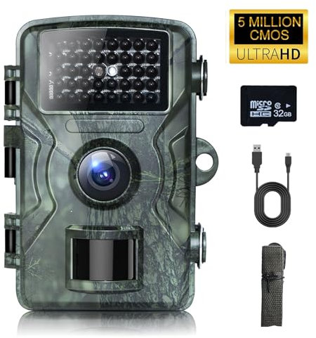 TESPHAN Wildkamera 48MP 4K, Wildkamera mit Bewegungsmelder Nachtsicht, Outdoor Wildtierkamera mit Nachtsicht Bewegungsmelder, Wildtierkamera mit 32G Speicherkarte