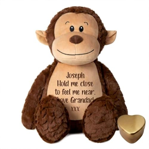 Urne souvenir de cendres personnalisée en forme de cœur en métal | Urne funéraire en forme de cœur | Ours en peluche doux et luxueux | Urne funéraire | 42 cm de haut