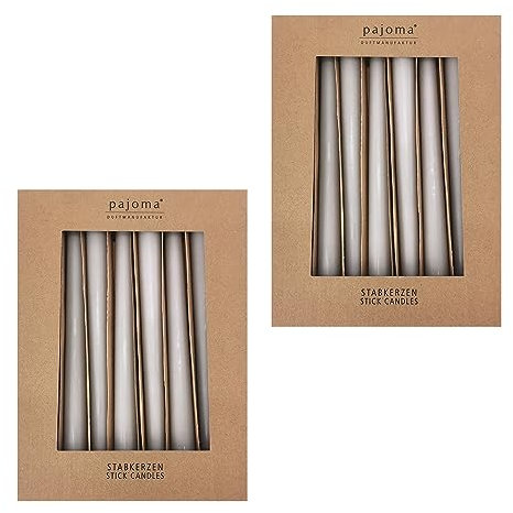 Stabkerzen 20er-Set | Grau | Höhe 25 cm ø 2,2 cm | Brenndauer 7 Stunden - Premium Qualität | einfarbige Spitzenkerzen | pajoma®