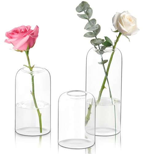 Winter Shore Knospen-Vase Glas Set (3er-Pack) - Kleine, Mittlere & Große Blumenvase Glas für Tischdeko - Zylindrische, Minimalistische Deko Vase für Büro, Hochzeit - Durchsichtige Vasen Deko