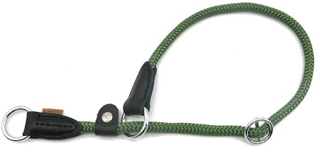 Aiminto Braided Rope Collar, Round Martingale Collar with Adjustable Stopper and Slidable Stop Ring - Ideal for Medium Dogs (M(1/3) - 18 Long, Dark Green)