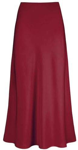 Genfien Kjoler för damer, lång och elegant, hög midja, satin, vinröd, XL