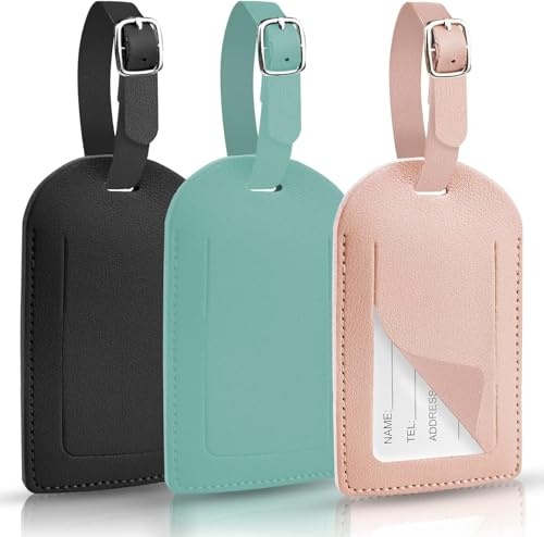 Hengxinc 3 PCS Personalised Leather Tripp Luggage Tag | Name Tags for Suitcases Travel with Adjustable Strap, Privacy Protection Cover for Preventing Loss of Luggage, Baggage, Bag
