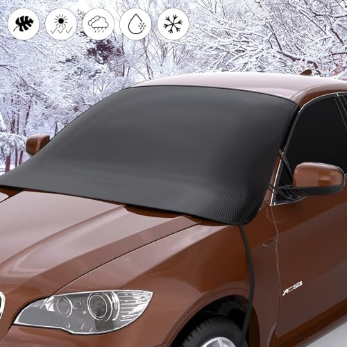 Car Windshield Cover, Protective Windscreen Cover Winter - Snow Ice Frost Sun UV Dust Water Resistent - Universal Fit for Cars SUV