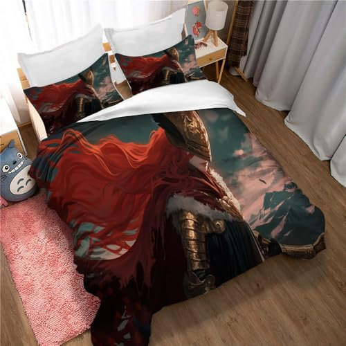 Ste-X Bettbezug-Set Elden Ring Mit Passenden Kissenbezügen, 100% Baumwolle, Fadenzahl 120 Garantiert, Schutzbezug, Premium, Extra Weich (ER 07,135x200cm)