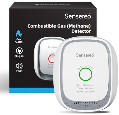 Sensereo Methangas-Melder zum Einstecken, 70 dB Alarm mit LED und Selbsttest, Hochsensibler Sensor für Erdgas, für den Einsatz im Haushalt und Gewerbe