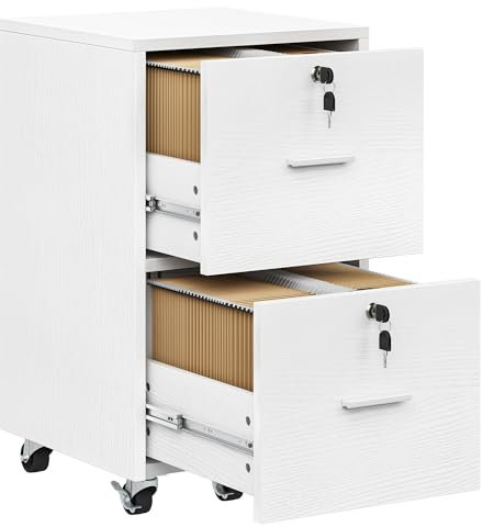 YITAHOME Mobiler Aktenschrank, Rollcontainer, Druckertisch, Abschließbar, 2 Schubladen Verstellbarer Hängeregistratur, Unterschrank, für Dokumente im A4- und Letter-Format, 40x40x68.5 cm (weiß)