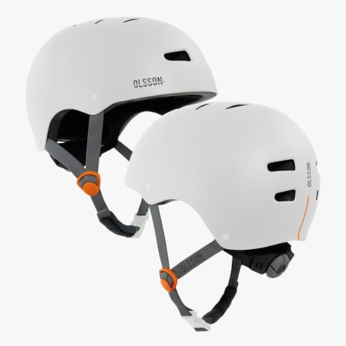 OLSSON Casco Urban Rider Tallas S a L (54-58cm) - Ajustable - Resistente a Impactos 360º - Forro Desmontable - Ventilación - Apto patinetes Patines Bicicletas y Skate (Blanco, Medium)
