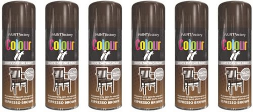 HitlineUK 6 X 400ML Brown Gloss Paint DIY Wood Plastic Metal All Purpose Brown Spray Paint