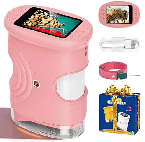 Microscope Numérique pour Enfants, 50-1000X Portable Rechargeable Microscope Numérique, IPS 2″, 8 Lumières LED, Scientifique et Jouet Éducatif pour Enfants 3–12 Ans