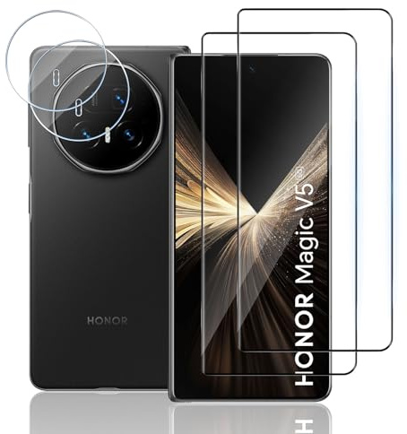 TUTUO Schutzfolie für Honor Magic V5 für Panzerglas, [2+2 Stück] 3D Panzer Schutz Glas + Kameraschutz, 9H Härte HD Klar Folie, Anti-Kratzer, Anti-Fall Displayschutz Folie