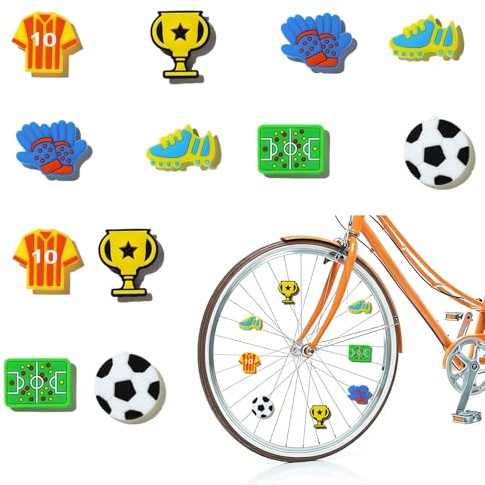 BIVYAX 12 Clips Réfléchissants Foot pour Vélo Enfant,Set de Motifs avec Joueurs, Ballon et Stade,réflecteur rayon vélo Fixation Facile sur les Rayons,Décoration Amusante et Sécurisante pour Petits Fan