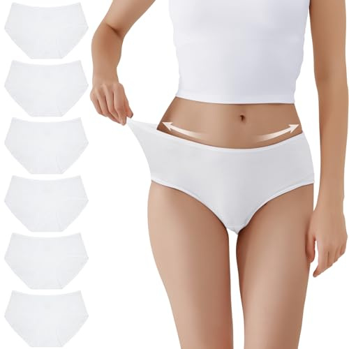 TUUHAW Mutande Donna Culotte Cotone Slip Midi Pacco da 6 Bianco-L