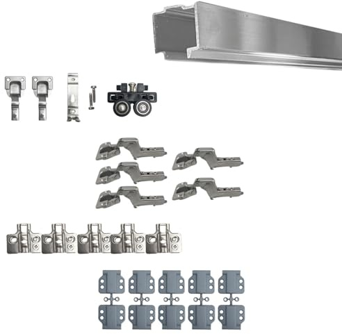INDAUX Kit Ferramenta per 4 Ante a Libro Con Cerniere Ammortizzate Soft Collo Alto 18, Binario 200 cm, Peso Max 50 kg, Sistema Scorrevole