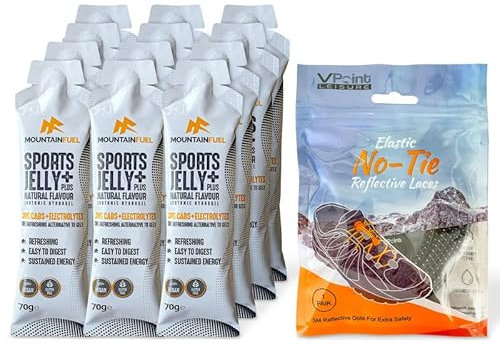 Mountain Fuel Sports Jelly Plus 12 Pack Natural Flavour Isotonic Energy Gel Hydration Sachets for Running, Cycling - Caffeine-Free