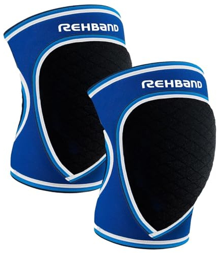 Rehband Rodilleras deportivas de neopreno para voleibol, balonmano y deportes de sala, ajuste ceñido y cómodo, protección de rodilla unisex, azul, 1 par, talla L