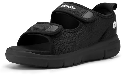 FitVille Men's Diabetic Sandals Extra Wide Edema Shoes with Adjustable Strap Wide Width Slippers for Swollen Feet Wide 10 UK Black