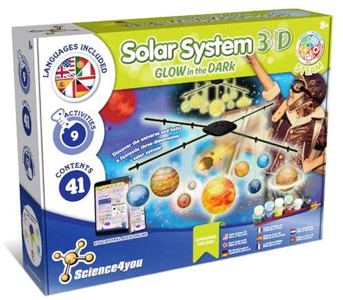 Science4you Système Solaire 3D Phosphorescent - Fabrique ton Propre Système Solaire, Peins Toutes les Planètes et Fais de l'Artisanat Spatial Avec ce Kit de Modélisation pour les Enfants 8 9 10 11+