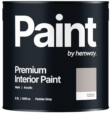 Hemway - Premium Interior Paint - Pebble Grey 2.5 L | Indoor Matt Finish, Acrylic & Water-Based Emulsion | Quick Dry & High Coverage for the Kitchen, Bathroom & Bedroom