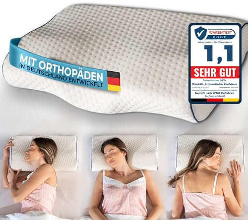 zelaras® Orthopädisches Kopfkissen - Schlafkissen & Nackenkissen für Seiten-, Rücken- & Bauchschläfer - Perfekt als Seitenschläferkissen
