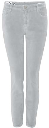 OPUS Damen Slim | Samthose Evita Glazed Slim Mid Rise aus BCI Cotton Mix Hazy Fog Melange, 38 L28
