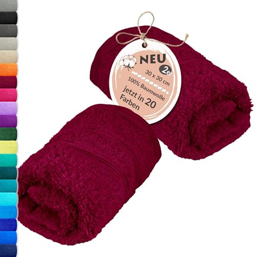 Lashuma Waschlappen 30x30 cm Kirschrot, London 2er Set kleine Handtücher aus Baumwolle, Ideal für Baby, Kinder und als Gesichtstuch