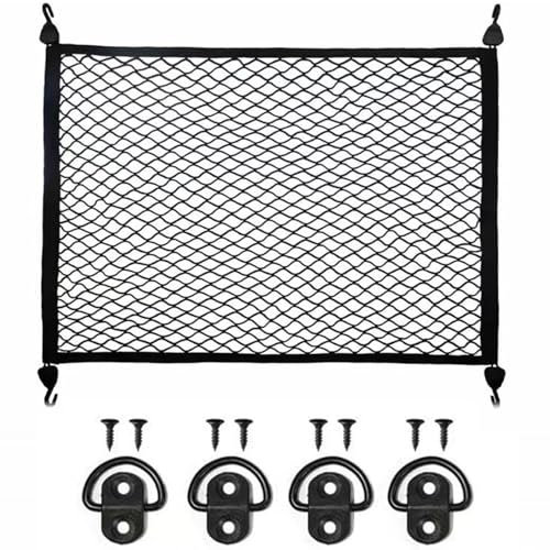 CATOR Gepäcknetz Auto, Kofferraumnetz mit 4 Haken, Kofferraum Netz 70 x 50 cm Erstreckt Sich auf 120 x 80 cm, Gepäcknetz Wohnmobil, Trennnetz Gepäckfixierung, Elastisches Netz für die Meisten Autos