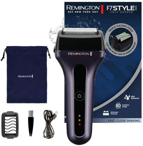 Remington Men's Electric Shaver [3-fold foil: Fast & Skin-Friendly/Wet & Dry Usage] Foil Shaver F7 (Rechargeable Lithium Battery, Long Hair Trimmer + 3-Day Beard Attachment) F7000