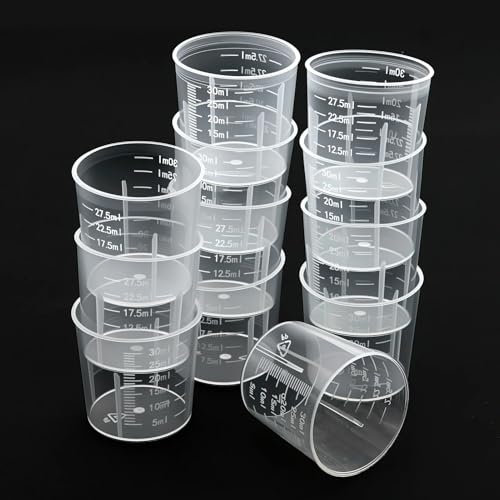 12 Pcs 30ml Liquid Measuring Cups, Plastic Graduated Cups Transparent Scale Cups Plastic Clear Mixing Cups for Kitchen Cooking Medicine Measure Tool