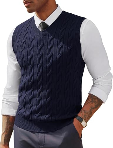 PJ PAUL JONES Chaleco de punto para hombre con cuello en V, sin mangas, suéter casual, azul oscuro, XL