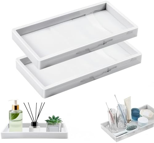 CM-UHNM 2 PCS Trays for Cosmetics Rectangular,20x10 cm Resin Bathroom Vanity Tray,Shatterproof Bathroom Tray for Cosmetic,Perfume and Home Decor