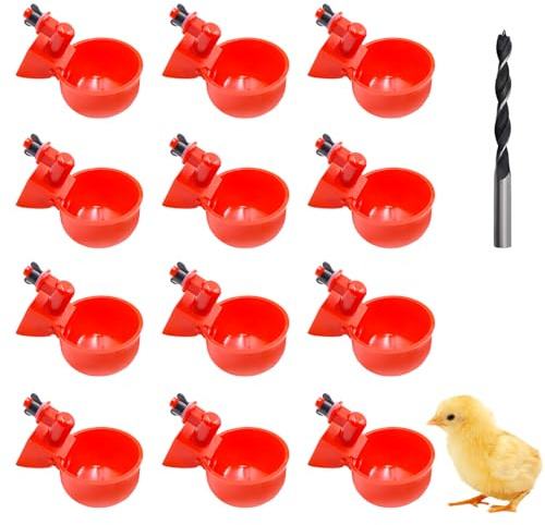JIAC 12Pcs Anti-Fuga Bebederos Automático para Gallinas Distribuidor de Agua Adecuado para Aves con Taladro Reutilizable Vasos de Agua para Pollo para Hecho a Mano para Pollitos,Pato,Palomas,Pavo