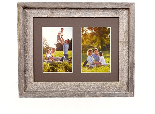 BARNWOODUSA Multi Opening Mat with Glass 100% Up-cycled Reclaimed Wood Frame (2-5x7, Weathered Wood)