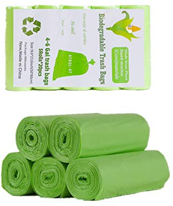 RTBQJ-AT 100% Biodegradable Bin Liners, 20L 100 Bags Biodegradable Food Waste Bags, Super Sturdy Bin Bags