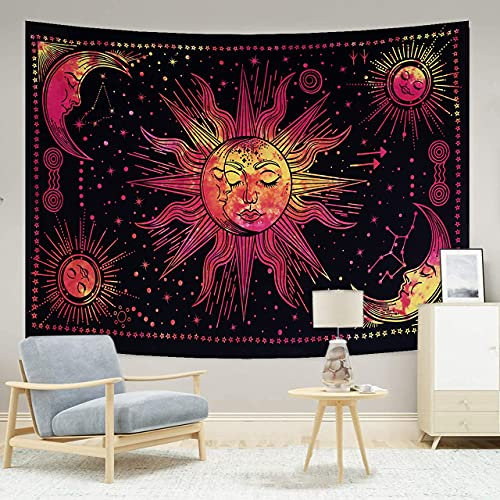 THE ART BOX Arazzo da parete con sole e luna, rosso – 75 x 100 Cm costellazione estetica psichedelica tessuto mistico arazzi per la decorazione della casa e della camera da letto