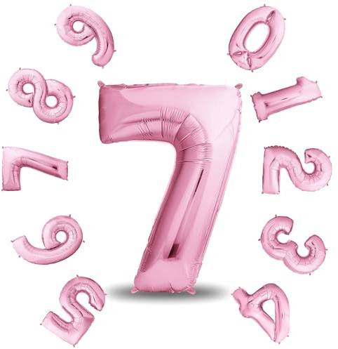 envami® Palloncini Compleanno 7 Anni 101 CM - Palloncino Numero 7 - Numeri Gonfiabili Compleanno- Palloncino 7 Anni Compleanno - Vola con l'Elio, Rosa