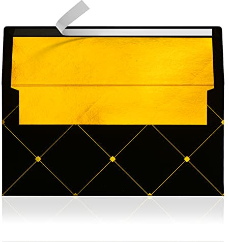 10 Briefumschläge Briefkuverts Schwarz mit Gold Metallic Innenfutter 110 x 220 mm für Grußkarten Gutscheine Geldgeschenke Einladungsumschläge (Schwarz, Gold)