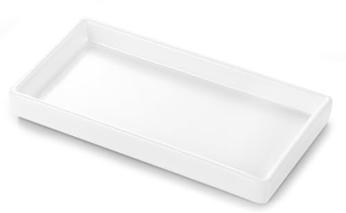 Luxspire Bathroom Vanity Tray - Mini Soap Dispenser, Small Ceramic Perfume & Jewelry Dish, Trinket & Candle Holder Rectangle Tray - Soap Dish for Bath Organizer & Kitchen Sink - White