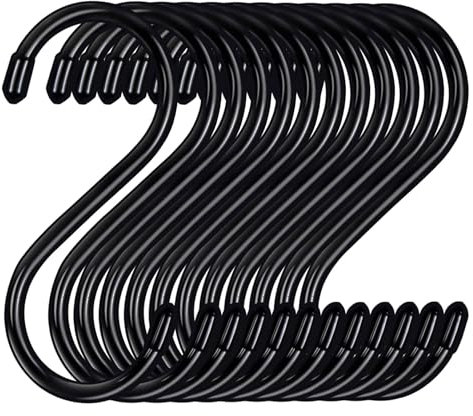 thirei Lot de 24 crochets en forme de S pour cuisine, salle de bain, bureau, jardin ou activités de plein air, crochets noirs en métal lourd