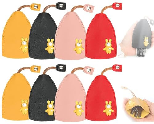 Wekuw 8 Pezzi Portachiavi Pelle,Custodia Protettiva per Chiavi,Borsa Portachiavi in Pelle PU, Astuccio Portachiavi a Scomparsa, Custodia in Pelle per Organizer per Chiavi Donna Uomo (4 Colori)