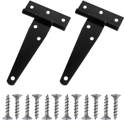 Lot de 2 charnières en forme de T noires avec vis de réglage, charnières galvanisées en forme de T, 20,3 cm, convient pour les panneaux de porte, les fenêtres, les armoires