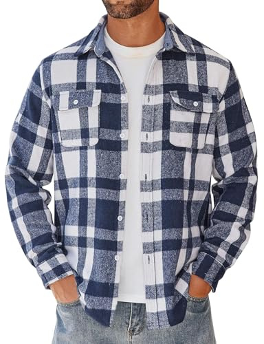 COOFANDY Camisa de franela para hombre, camisa de manga larga, a cuadros, camisa de leñador, camisa de ocio con bolsillo en el pecho, camisa a cuadros, camisa de corte regular, camisa de moto, Plaid