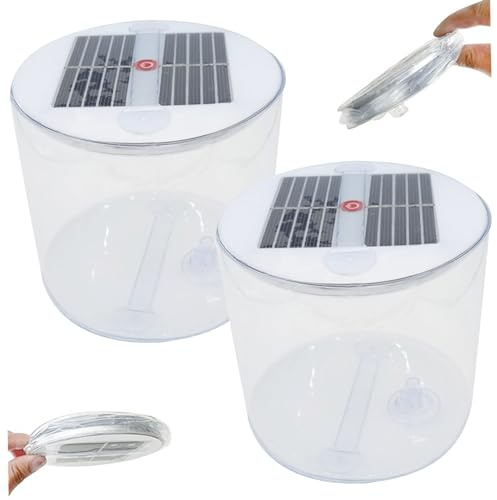 2pcs Lanterne solaire gonflable, lumière de camping extérieure imperméable avec LED blanches, lampe solaire pliable portable avec poignée pour le camping, la randonnée, les voyages, le randonnée, l'u